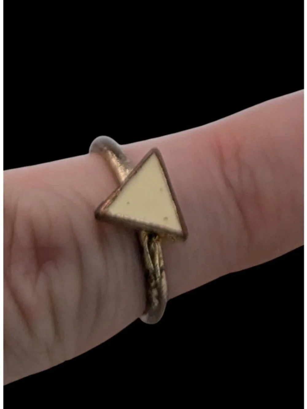 Geometric Triangle Ring Gold Tone Cream Enamel Minimalist Statement Ring